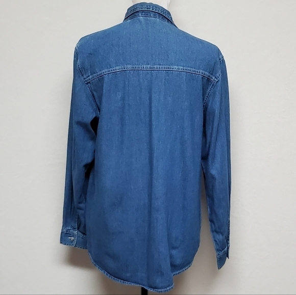 VINTAGE 1990s Bobbie Brooks Boho Fall Leaf Embroidered Button Up Chambray Shirt - Picture 10 of 14